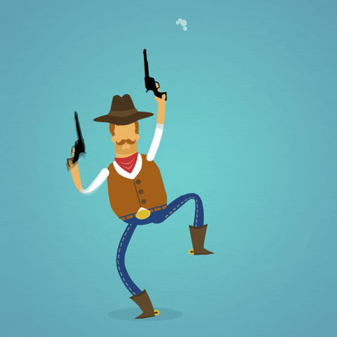 a 2D vector animation of a gunslinging cowboy